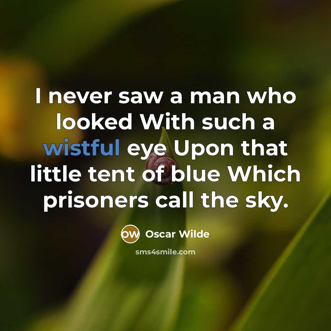 “I never saw a man who looked With such a wistful eye Upon that little tent of blue Which prisoners call the sky.” quote by Oscar Wilde