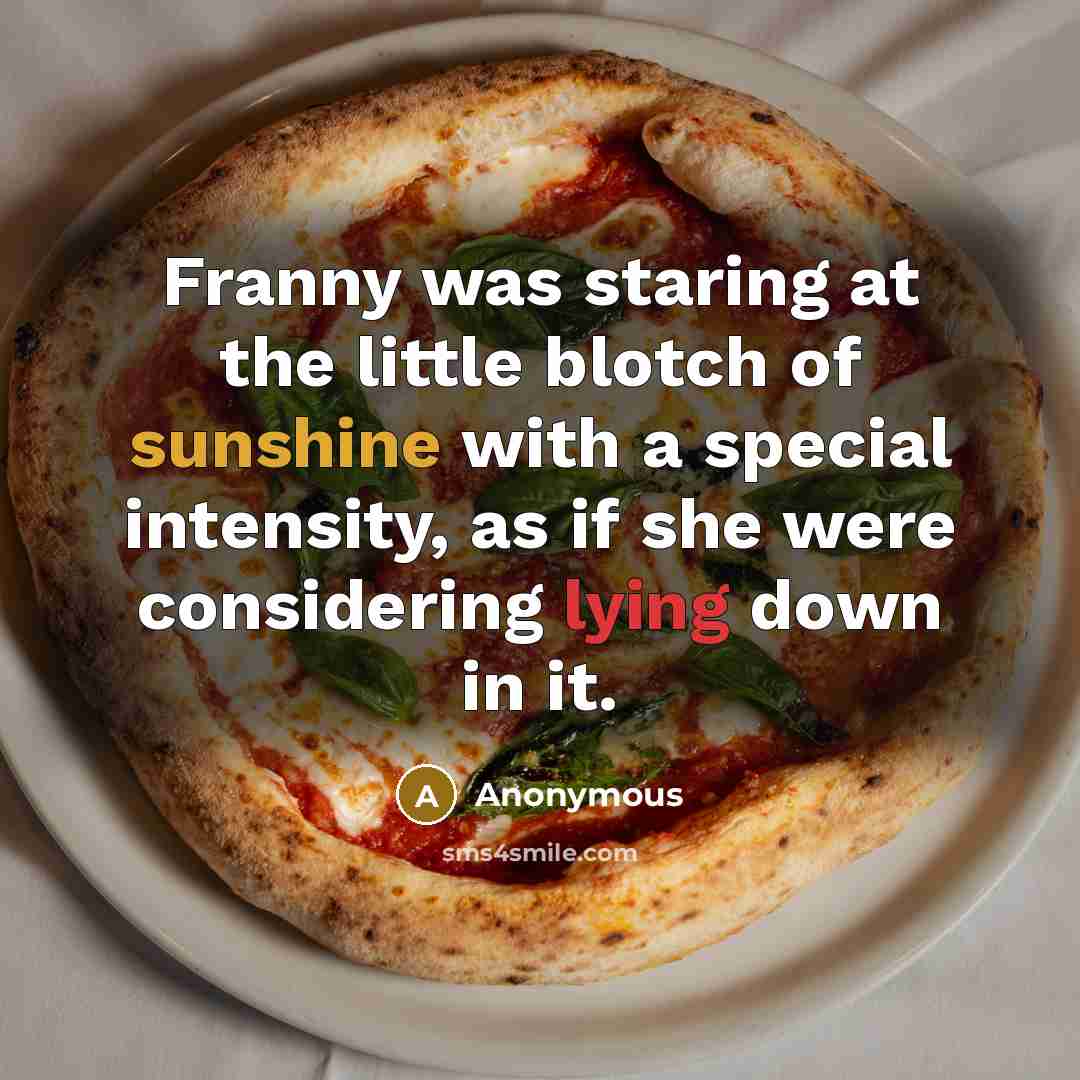 “Franny was staring at the little blotch of sunshine with a special intensity, as if she were considering lying down in it.” quote by Anonymous