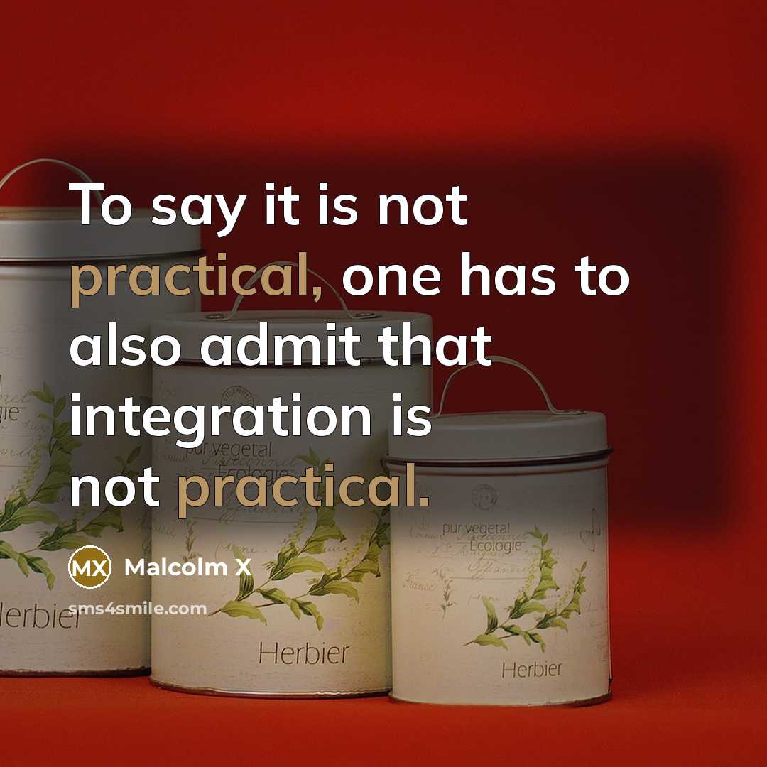 “To say it is not practical, one has to also admit that integration is not practical.” quote by Malcolm X