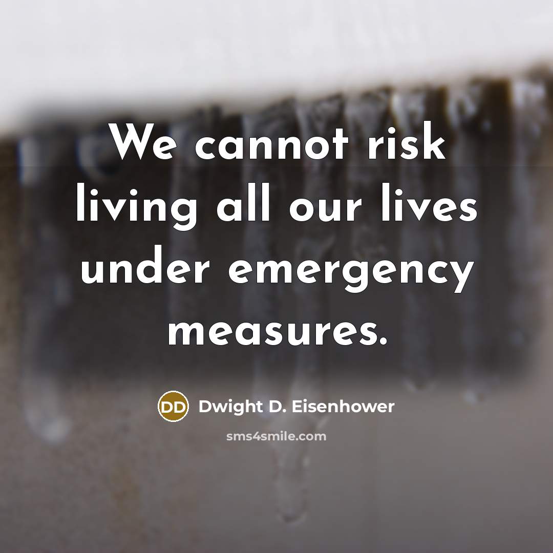 “We cannot risk living all our lives under emergency measures.” quote by Dwight D. Eisenhower