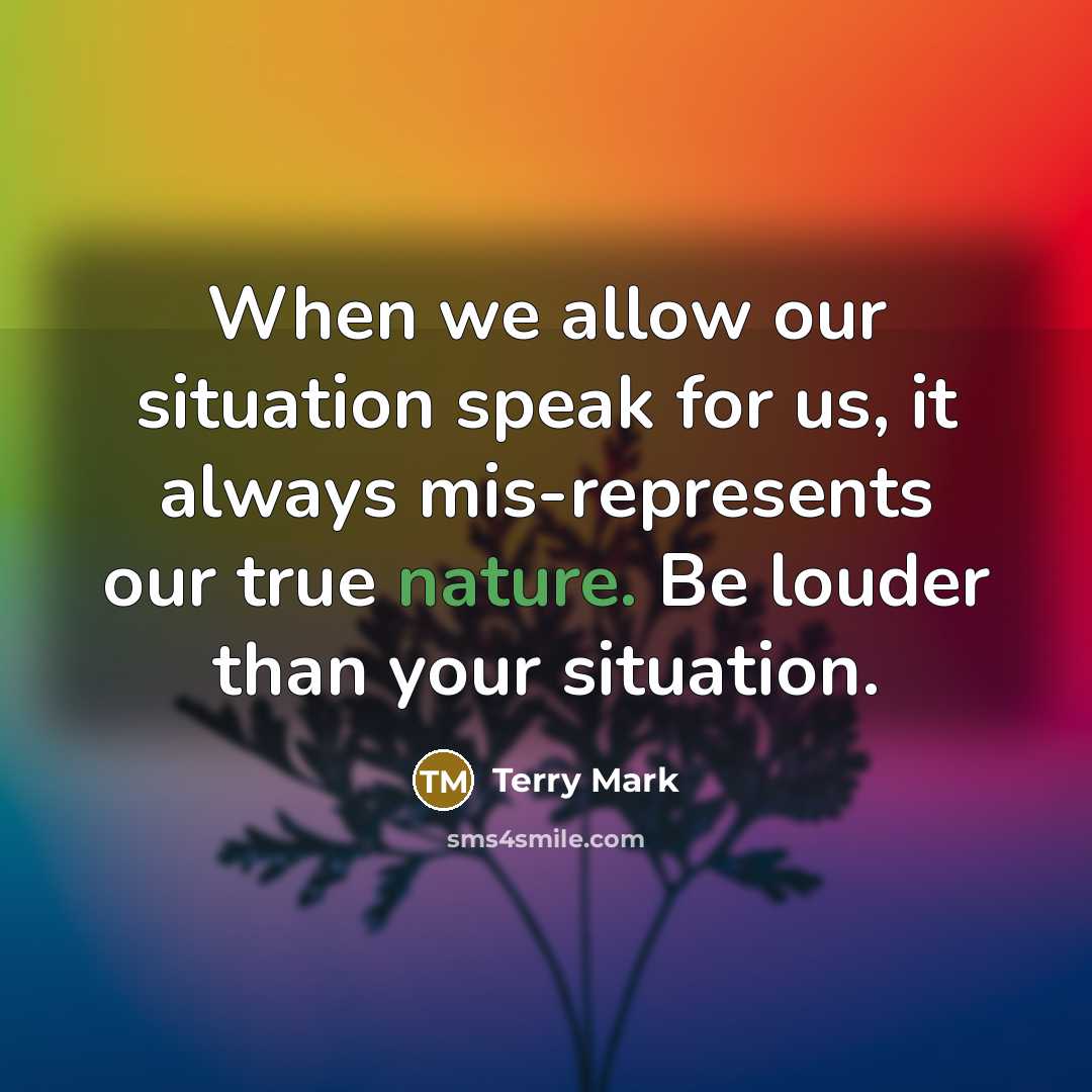“When we allow our situation speak for us, it always mis-represents our true nature. Be louder than your situation.” quote by Terry Mark