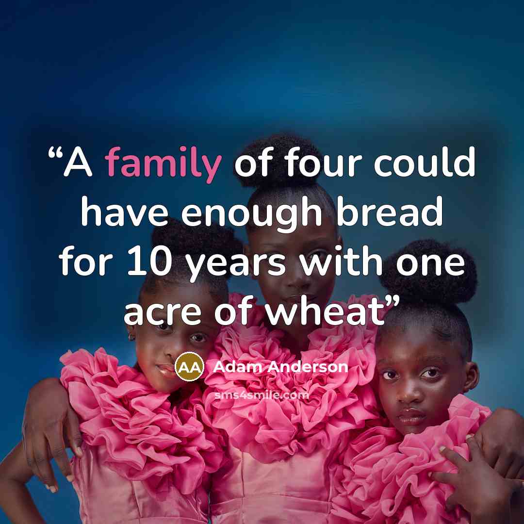 “A family of four could have enough bread for 10 years with one acre of wheat” quote by Adam Anderson