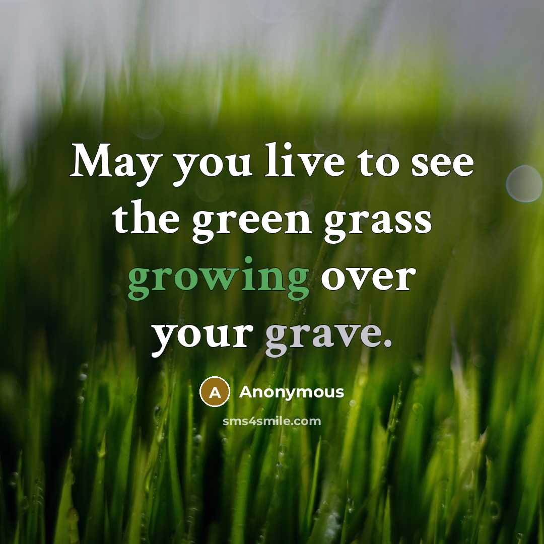 “May you live to see the green grass growing over your grave.” quote by Anonymous