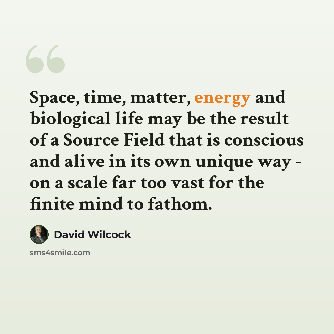 “Space, time, matter, energy and biological life may be the result of a Source Field that is conscious and alive in its own unique way - on a scale far too vast for the finite mind to fathom.” quote by David Wilcock