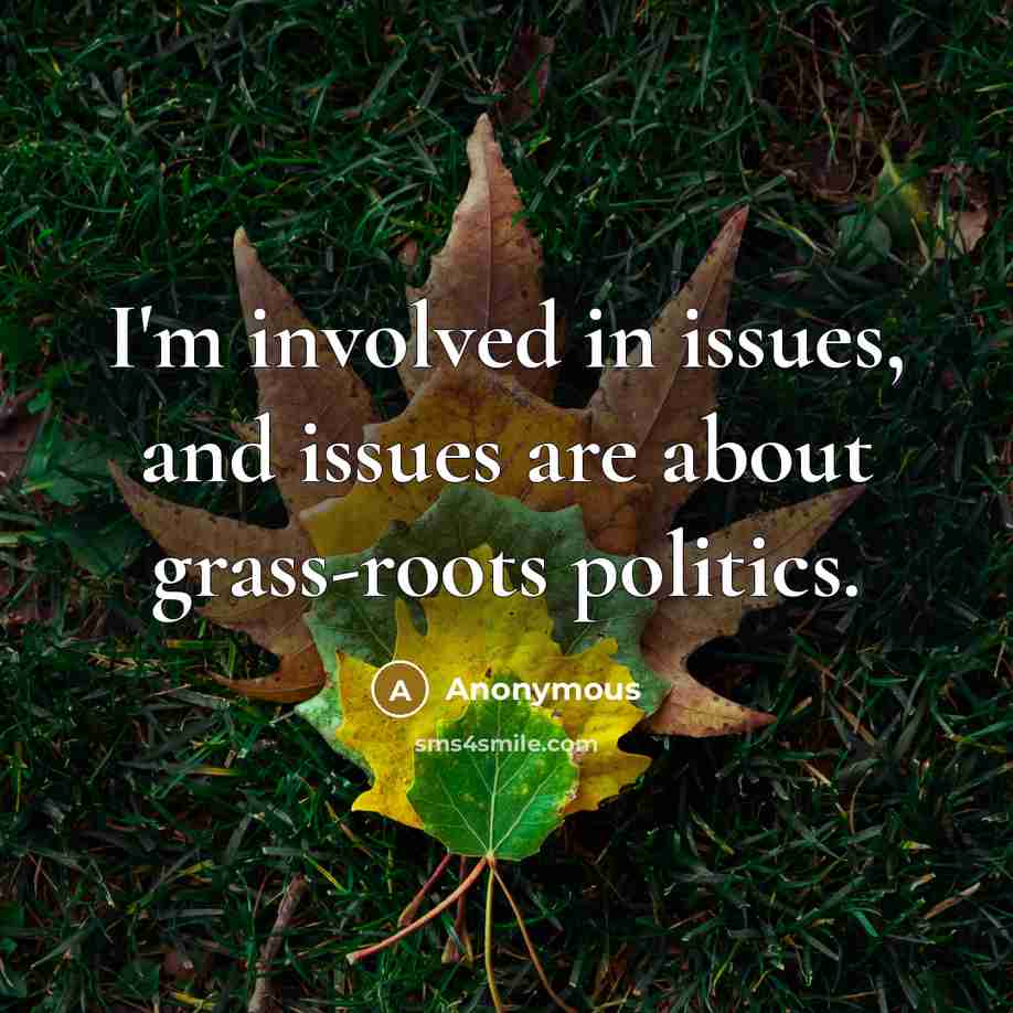 “I'm involved in issues, and issues are about grass-roots politics.” quote by Anonymous