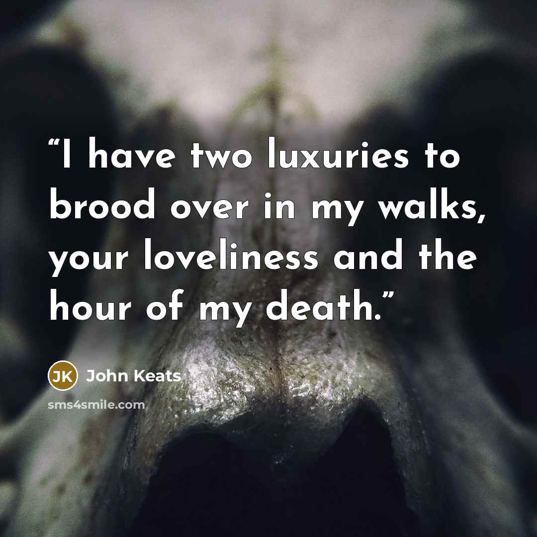 “I have two luxuries to brood over in my walks, your loveliness and the hour of my death.” quote by John Keats