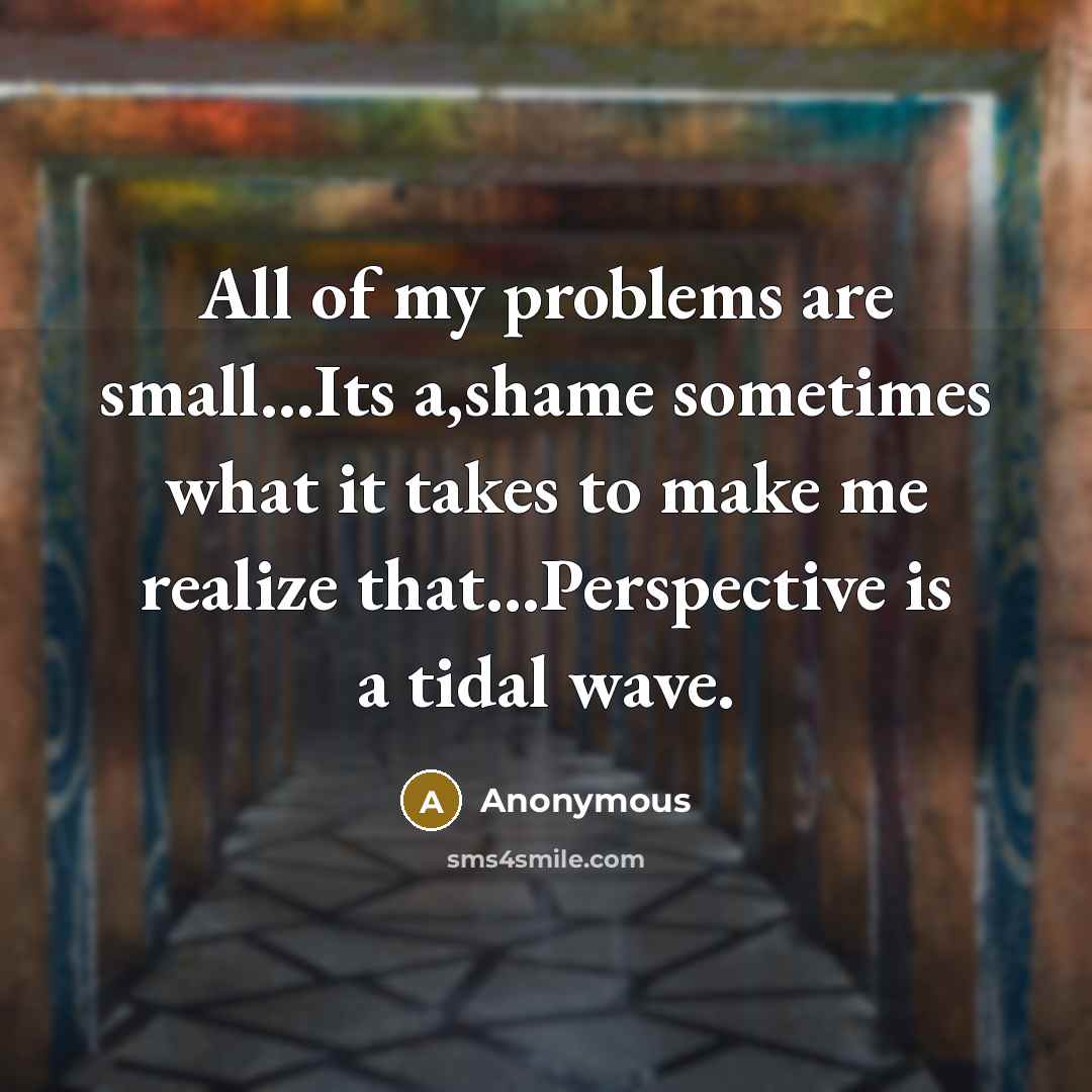 “All of my problems are small...Its a,shame sometimes what it takes to make me realize that...Perspective is a tidal wave.” quote by Anonymous