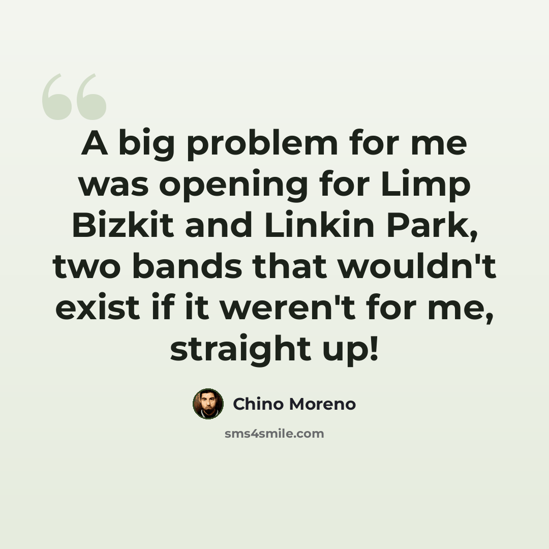 “A big problem for me was opening for Limp Bizkit and Linkin Park, two bands that wouldn't exist if it weren't for me, straight up!” quote by Chino Moreno