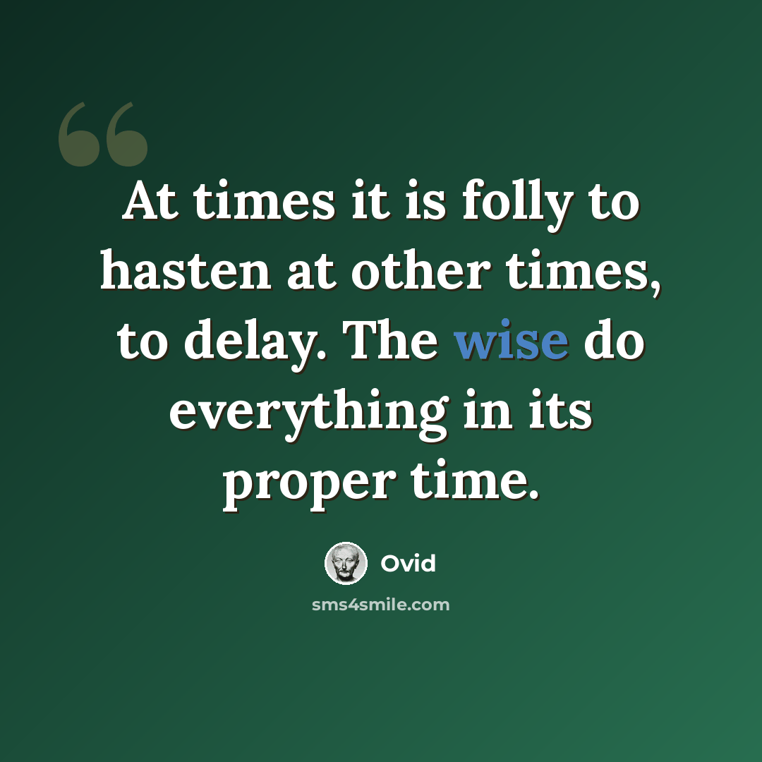 “At times it is folly to hasten at other times, to delay. The wise do everything in its proper time.” quote by Ovid