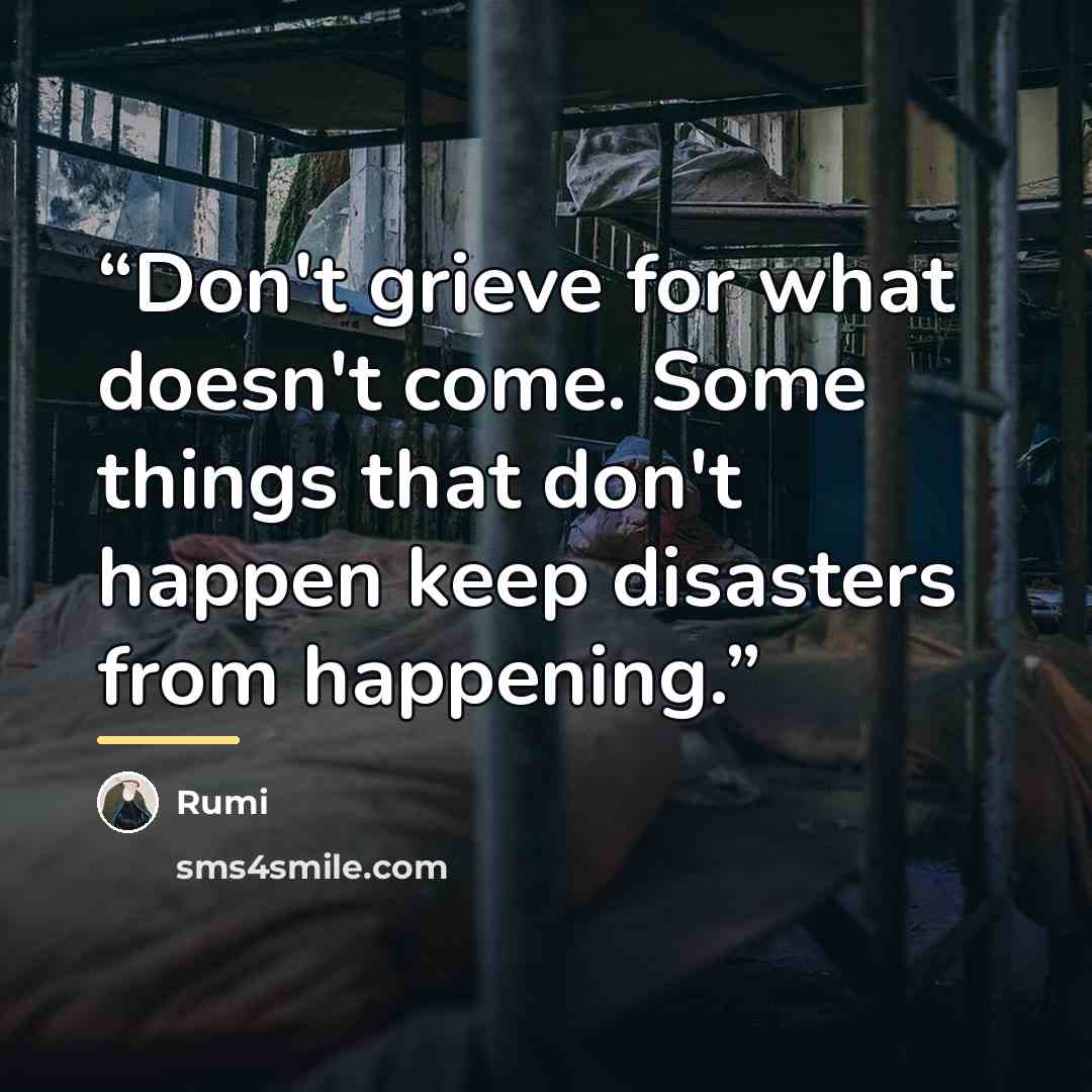 “Don't grieve for what doesn't come. Some things that don't happen keep disasters from happening.” quote by Rumi