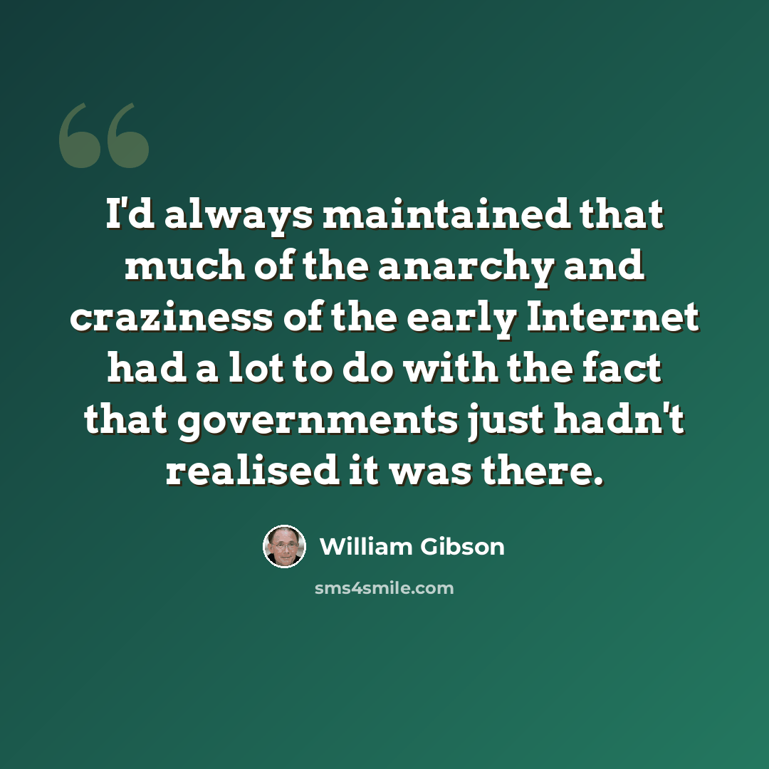 “I'd always maintained that much of the anarchy and craziness of the early Internet had a lot to do with the fact that governments just hadn't realised it was there.” quote by William Gibson