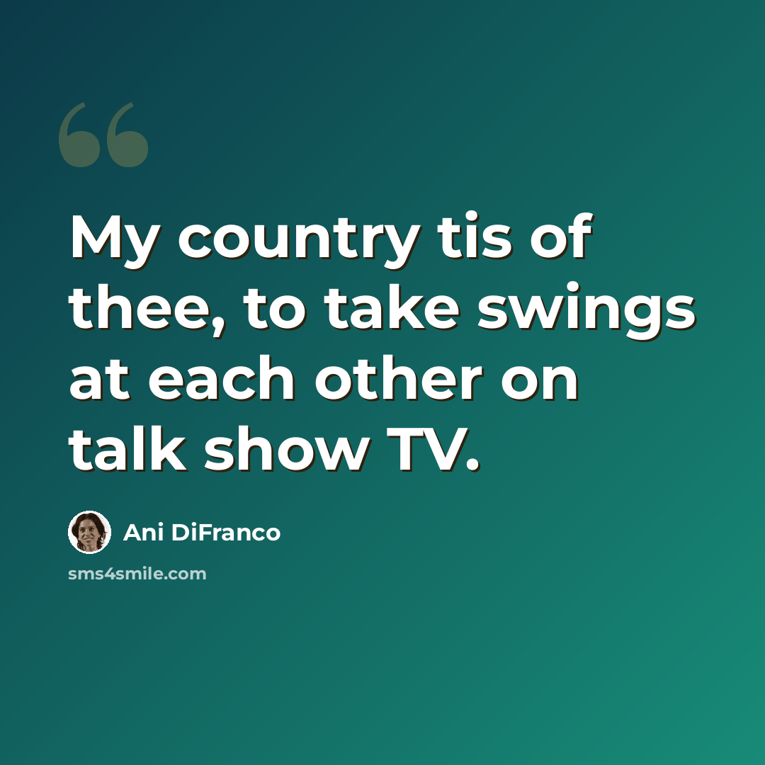 “My country tis of thee, to take swings at each other on talk show TV.” quote by Ani DiFranco