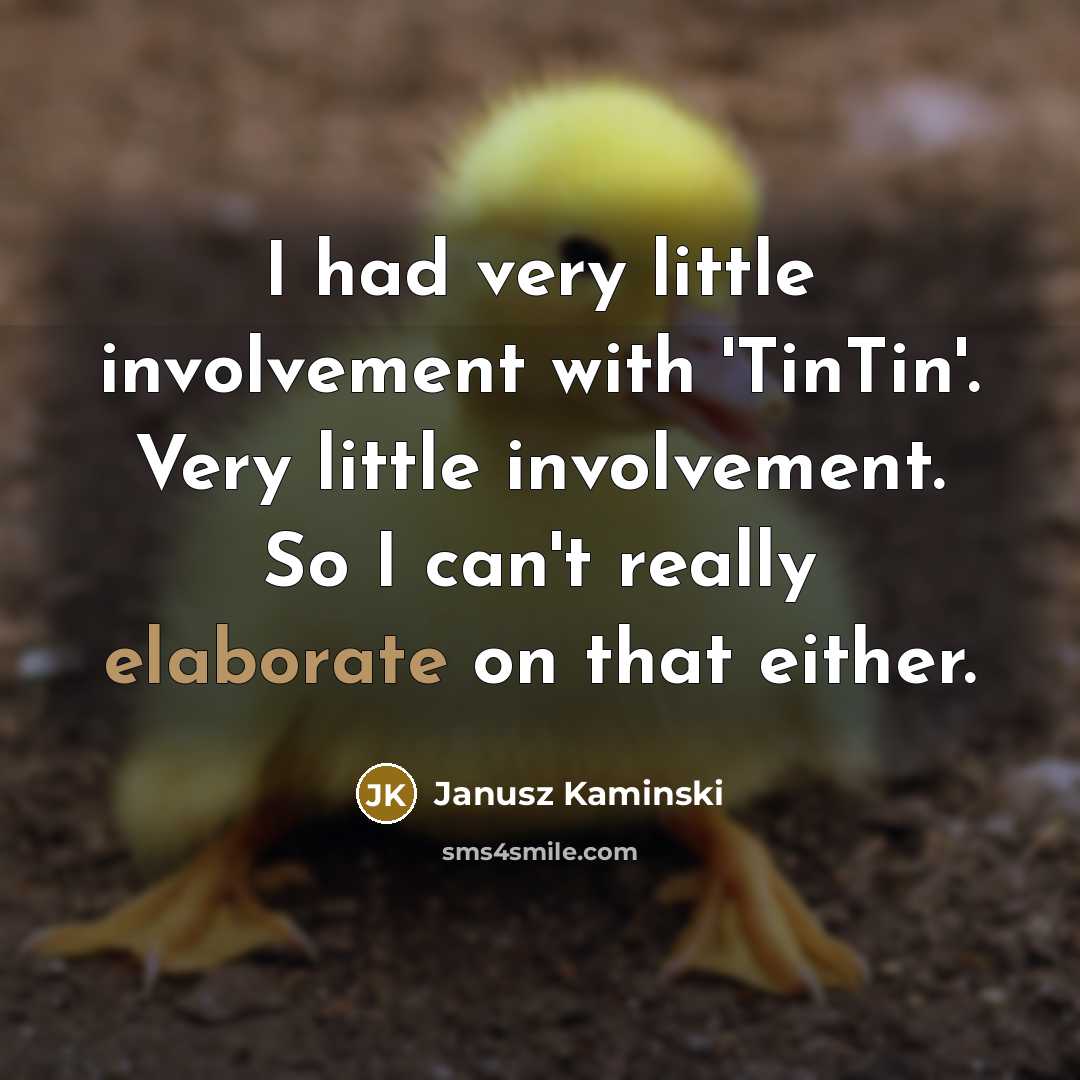 “I had very little involvement with 'TinTin'. Very little involvement. So I can't really elaborate on that either.” quote by Janusz Kaminski