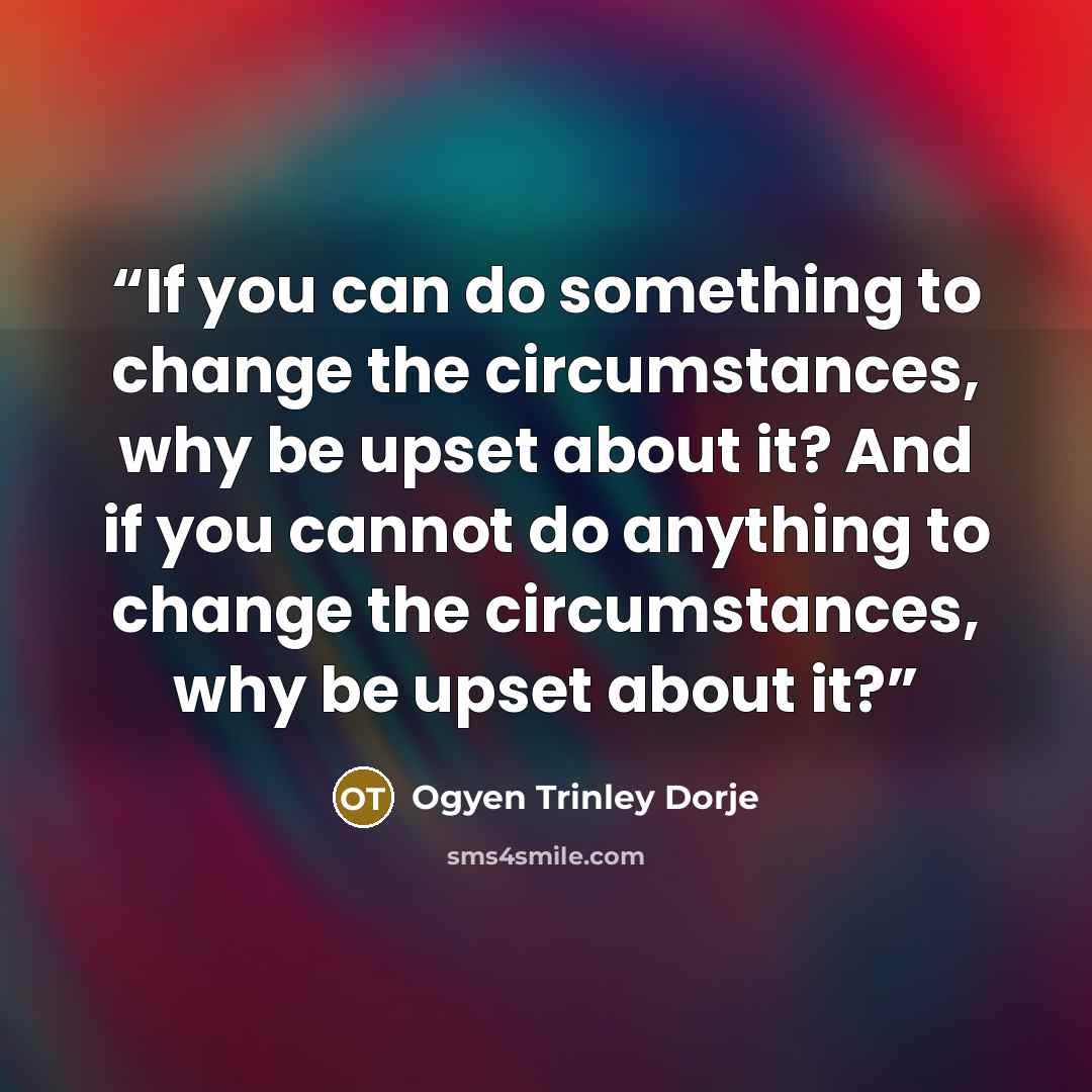 “If you can do something to change the circumstances, why be upset about it? And if you cannot do anything to change the circumstances, why be upset about it?” quote by Ogyen Trinley Dorje