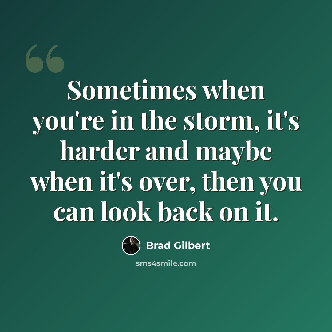 “Sometimes when you're in the storm, it's harder and maybe when it's over, then you can look back on it.” quote by Brad Gilbert