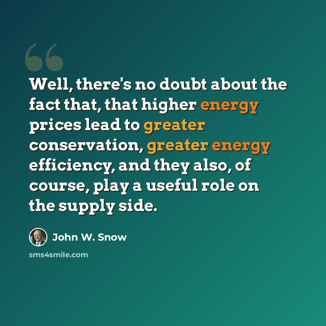 “Well, there's no doubt about the fact that, that higher energy prices lead to greater conservation, greater energy efficiency, and they also, of course, play a useful role on the supply side.” quote by John W. Snow
