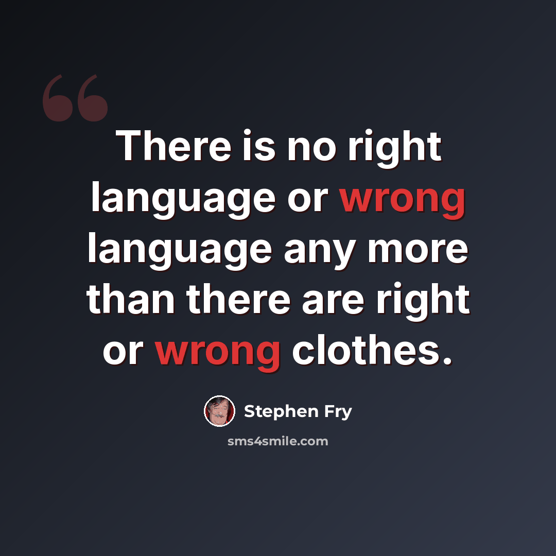 “There is no right language or wrong language any more than there are right or wrong clothes.” quote by Stephen Fry