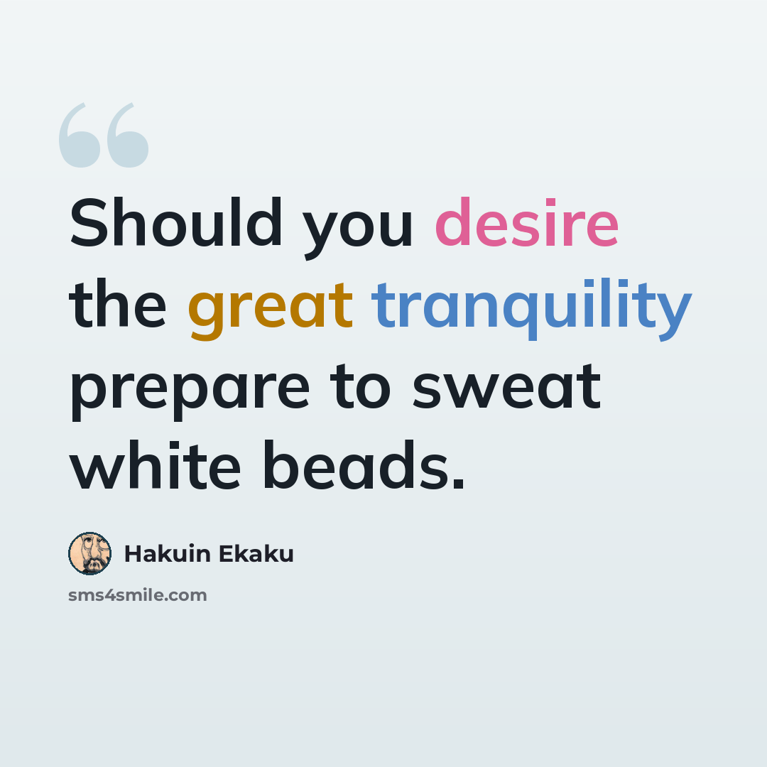 “Should you desire the great tranquility prepare to sweat white beads.” quote by Hakuin Ekaku