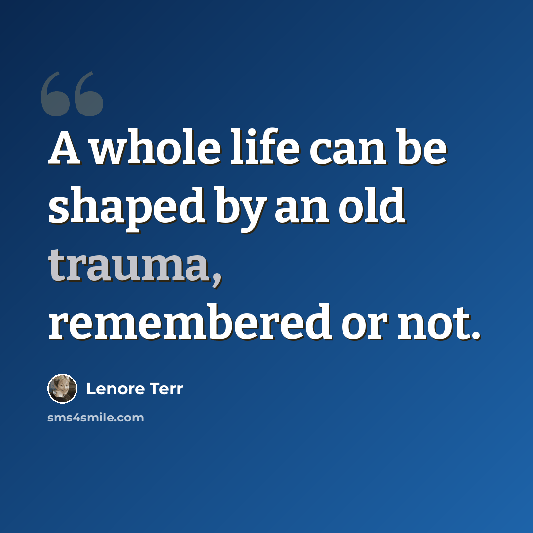 “A whole life can be shaped by an old trauma, remembered or not.” quote by Lenore Terr
