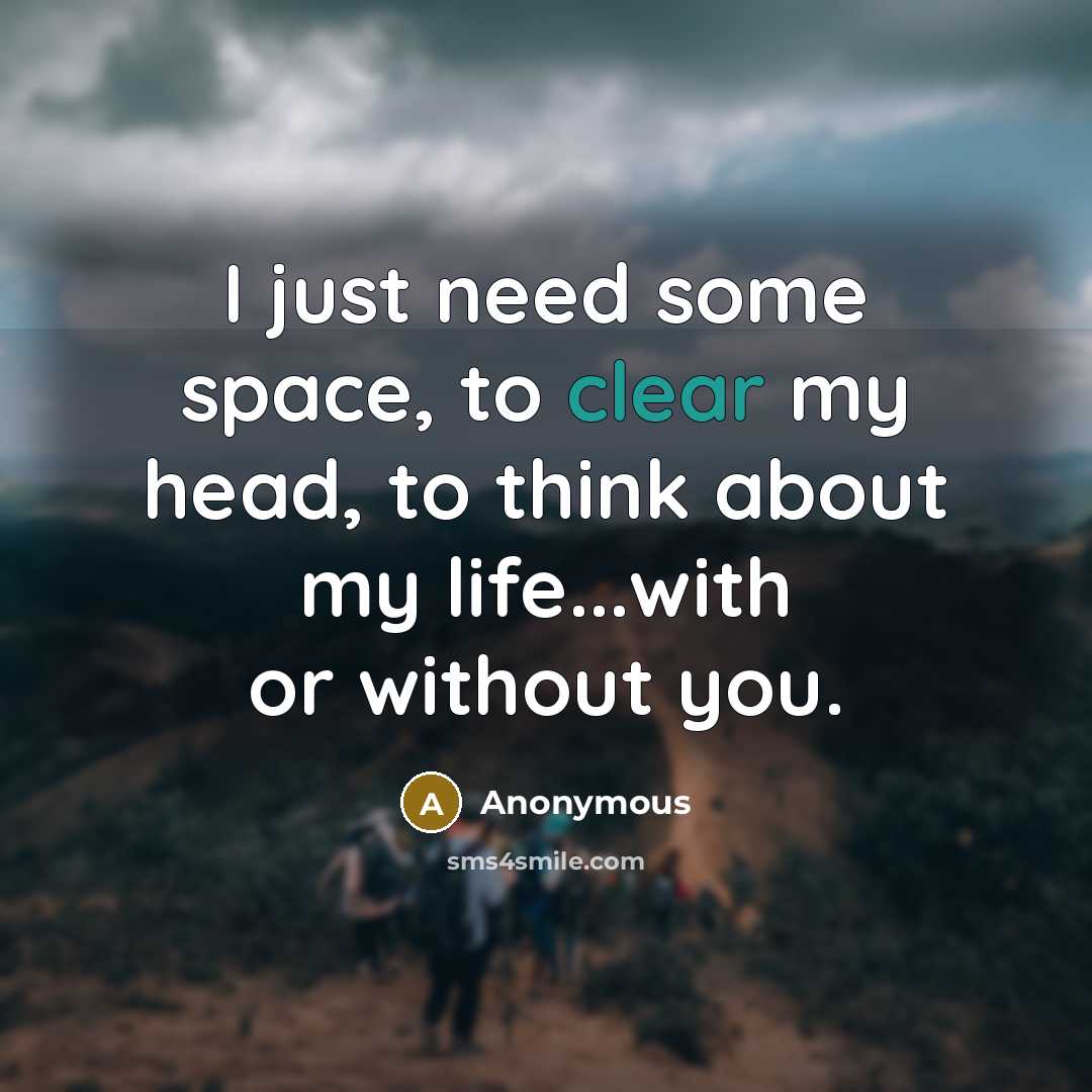 “I just need some space, to clear my head, to think about my life...with or without you.” quote by Anonymous