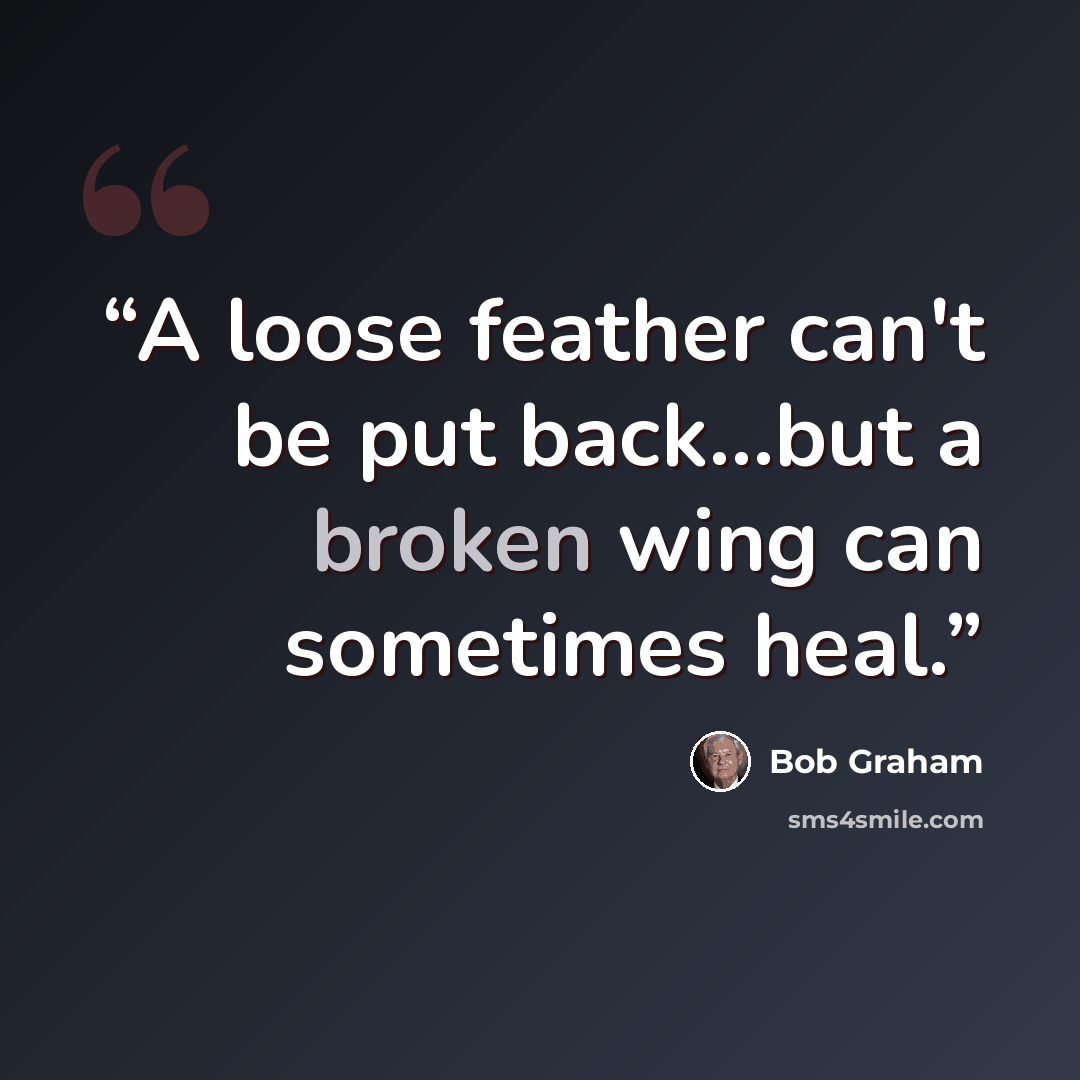 “A loose feather can't be put back...but a broken wing can sometimes heal.” quote by bob graham