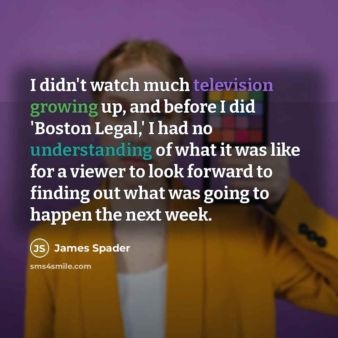 “I didn't watch much television growing up, and before I did 'Boston Legal,' I had no understanding of what it was like for a viewer to look forward to finding out what was going to happen the next week.” quote by James Spader