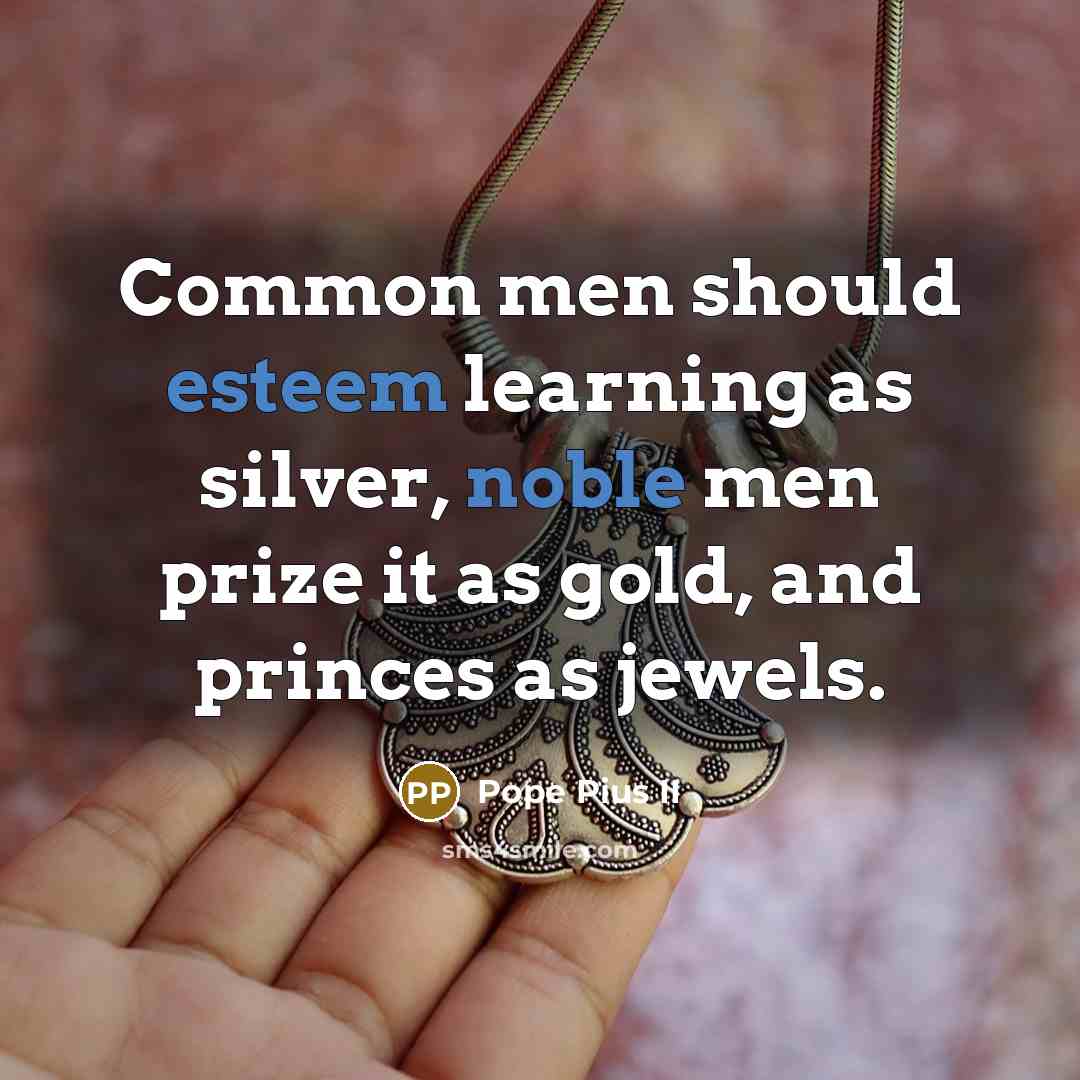 “Common men should esteem learning as silver, noble men prize it as gold, and princes as jewels.” quote by Pope Pius II