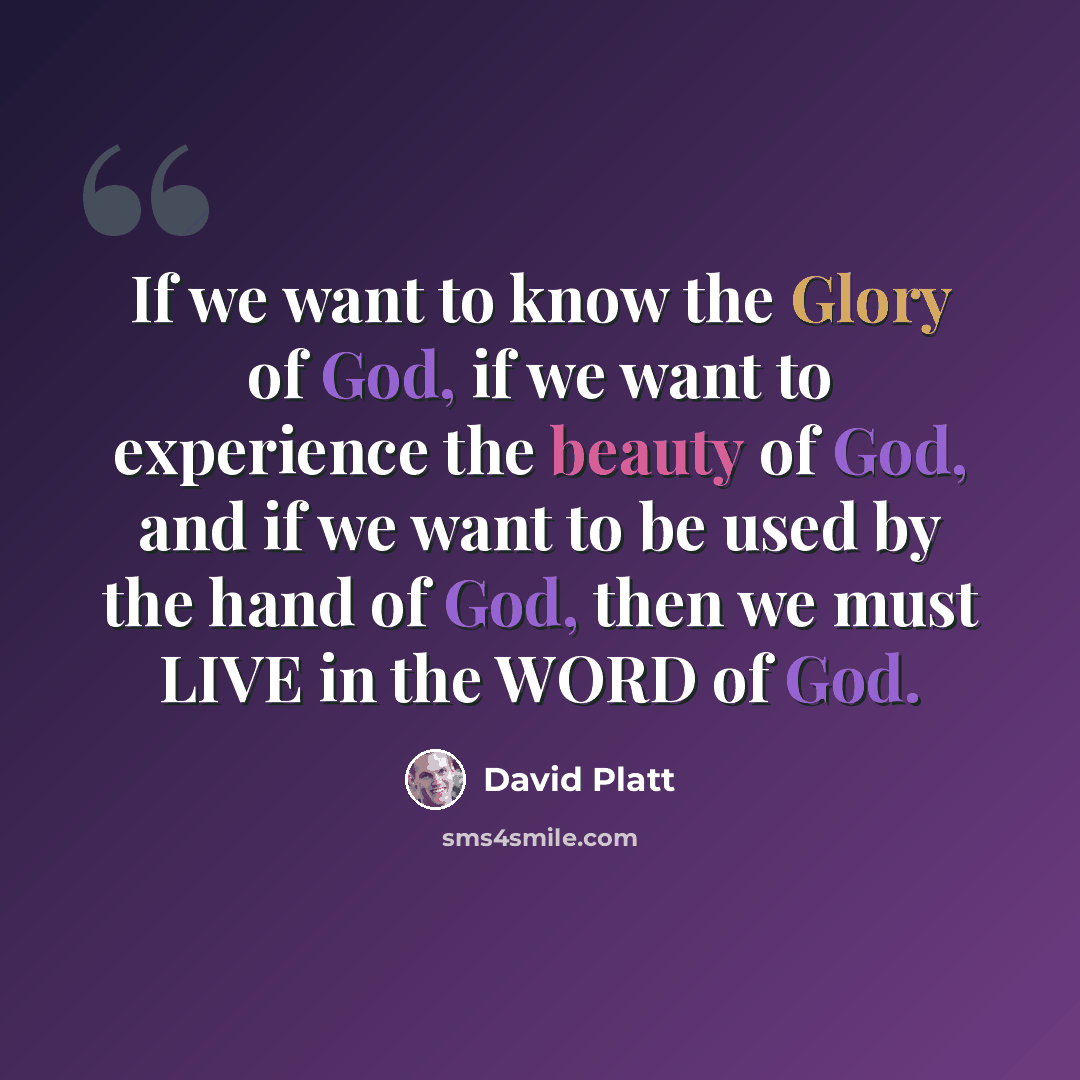 “If we want to know the Glory of God, if we want to experience the beauty of God, and if we want to be used by the hand of God, then we must LIVE in the WORD of God.” quote by David Platt