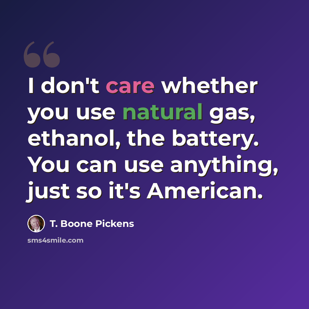 “I don't care whether you use natural gas, ethanol, the battery. You can use anything, just so it's American.” quote by T. Boone Pickens