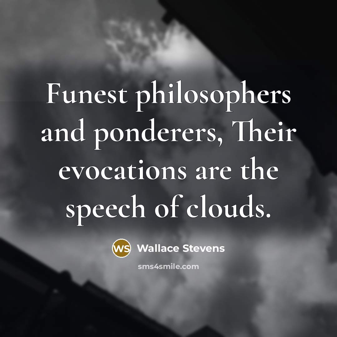 “Funest philosophers and ponderers, Their evocations are the speech of clouds.” quote by Wallace Stevens