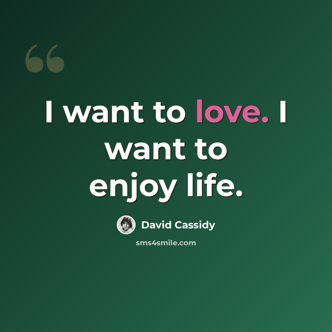 “I want to love. I want to enjoy life.” quote by David Cassidy