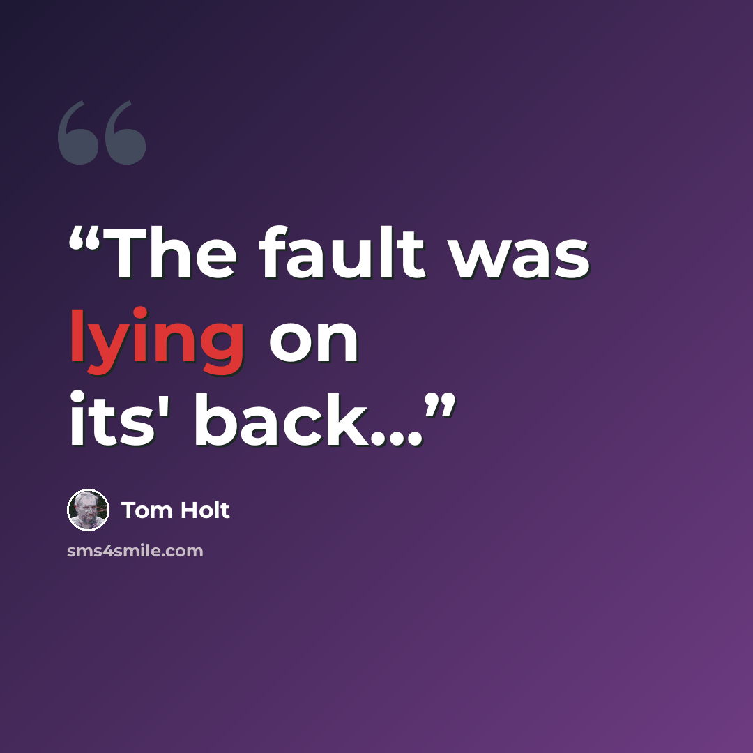 “The fault was lying on its' back...” quote by Tom Holt