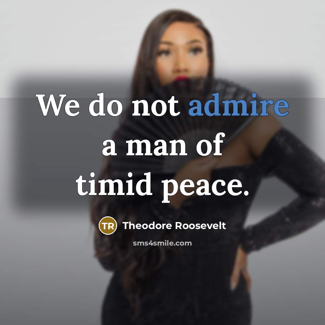 “We do not admire a man of timid peace.” quote by Theodore Roosevelt