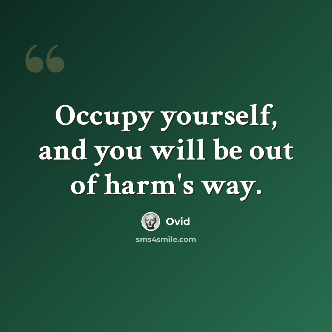 “Occupy yourself, and you will be out of harm's way.” quote by Ovid