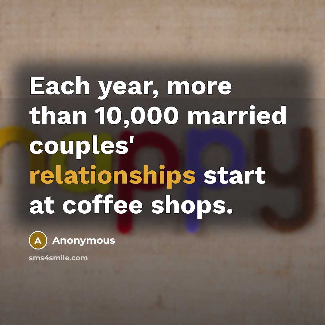 “Each year, more than 10,000 married couples' relationships start at coffee shops.” quote by Anonymous