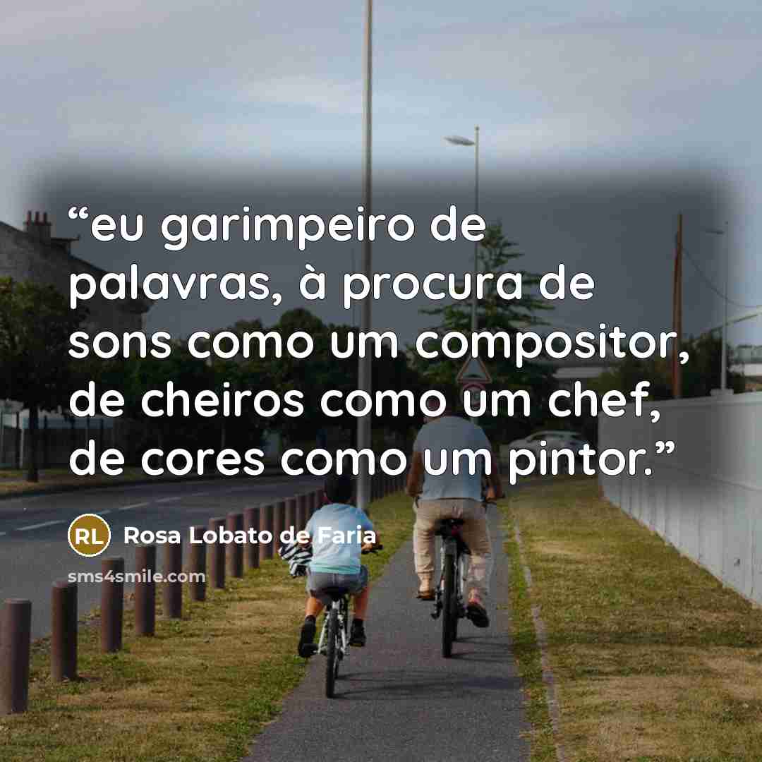 “eu garimpeiro de palavras, à procura de sons como um compositor, de cheiros como um chef, de cores como um pintor.” quote by rosa lobato de faria