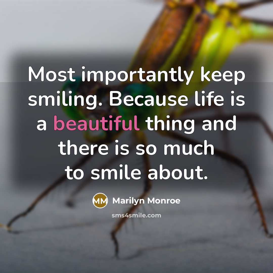 “Most importantly keep smiling. Because life is a beautiful thing and there is so much to smile about.” quote by Marilyn Monroe