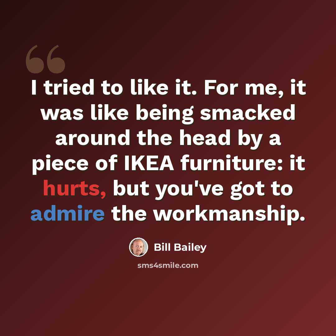 “I tried to like it. For me, it was like being smacked around the head by a piece of IKEA furniture: it hurts, but you've got to admire the workmanship.” quote by Bill Bailey