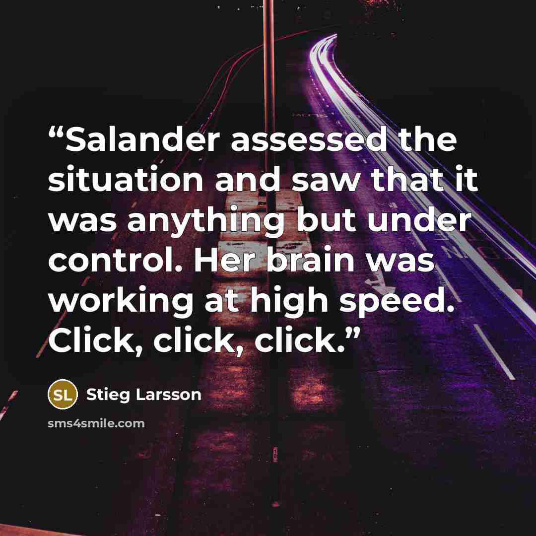 “Salander assessed the situation and saw that it was anything but under control. Her brain was working at high speed. Click, click, click.” quote by Stieg Larsson