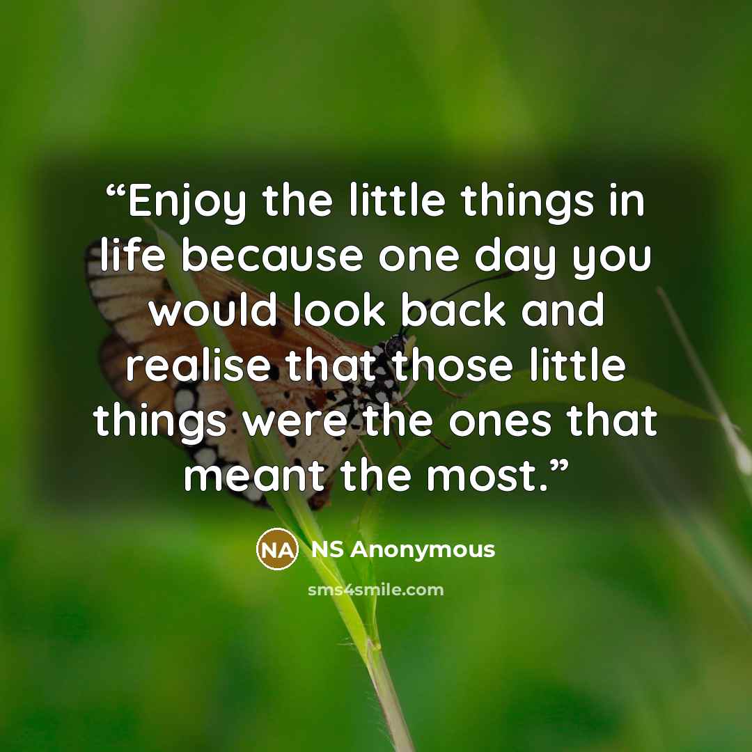 “Enjoy the little things in life because one day you would look back and realise that those little things were the ones that meant the most.” quote by NS Anonymous