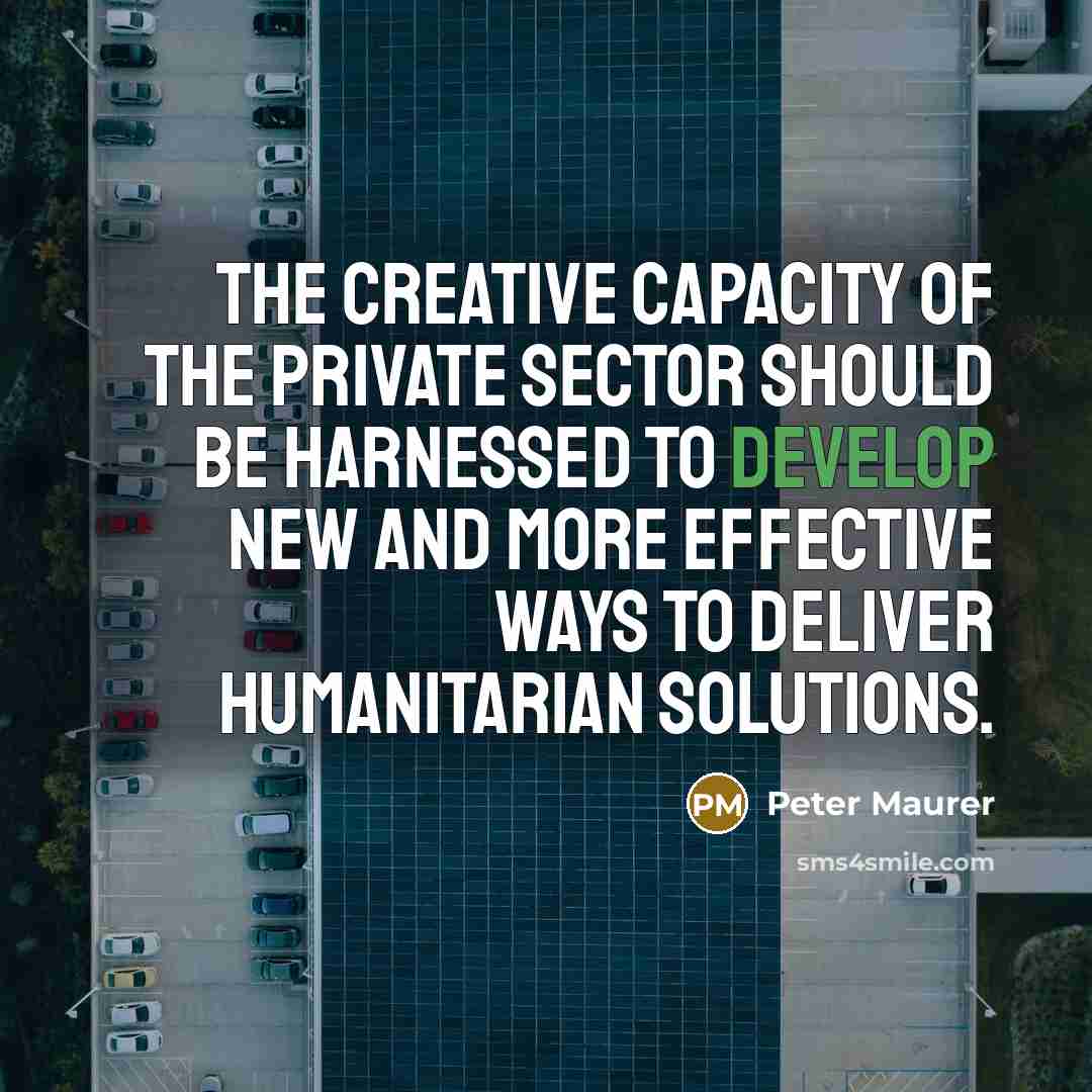 “The creative capacity of the private sector should be harnessed to develop new and more effective ways to deliver humanitarian solutions.” quote by Peter Maurer