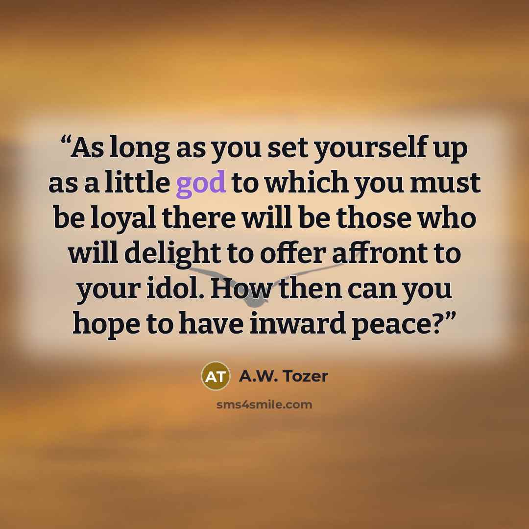 “As long as you set yourself up as a little god to which you must be loyal there will be those who will delight to offer affront to your idol. How then can you hope to have inward peace?” quote by A.W. Tozer