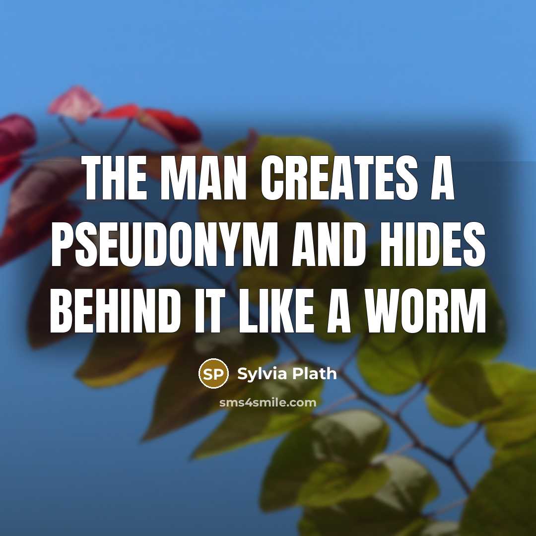 “The man creates a pseudonym and hides behind it like a worm” quote by Sylvia Plath