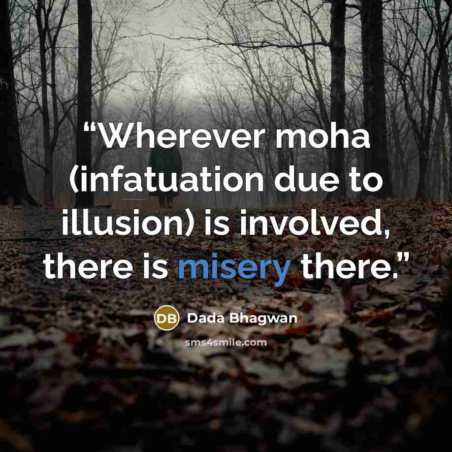 “Wherever moha (infatuation due to illusion) is involved, there is misery there.” quote by Dada Bhagwan