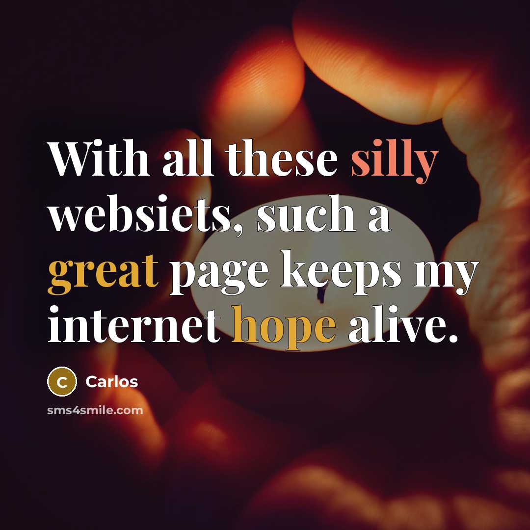 “With all these silly websiets, such a great page keeps my internet hope alive.” quote by Carlos