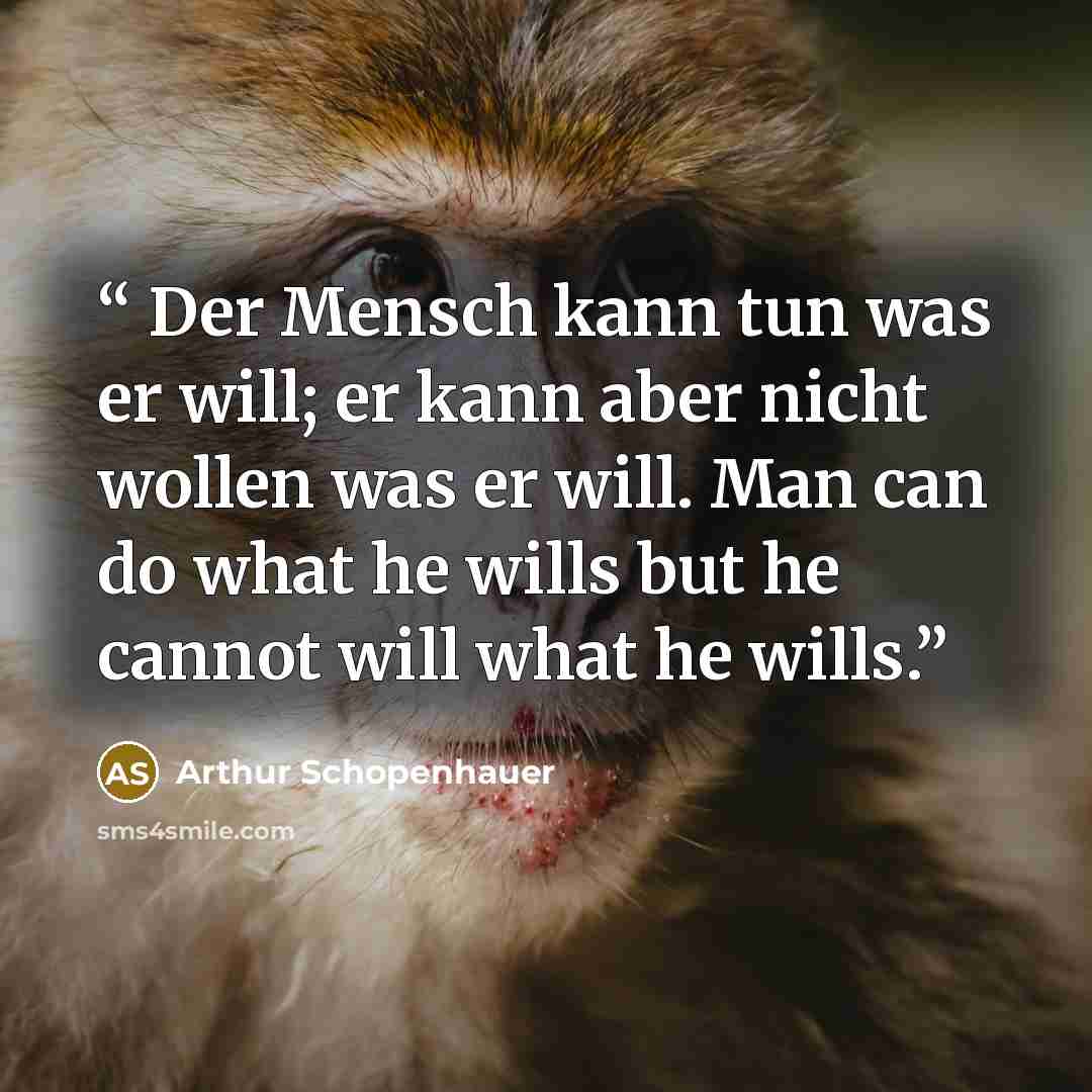 “Der Mensch kann tun was er will; er kann aber nicht wollen was er will. Man can do what he wills but he cannot will what he wills.” quote by Arthur Schopenhauer