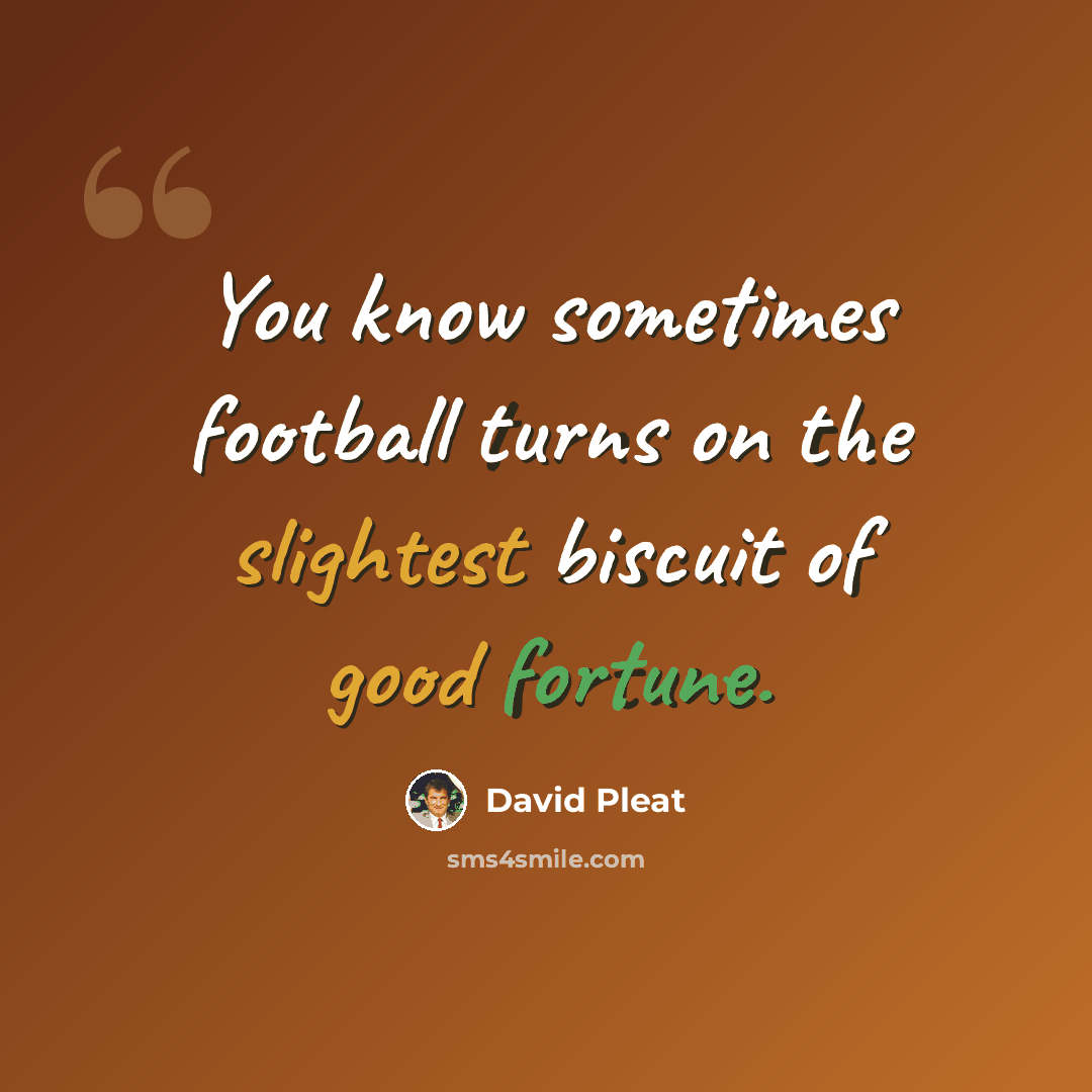 “You know sometimes football turns on the slightest biscuit of good fortune.” quote by David Pleat