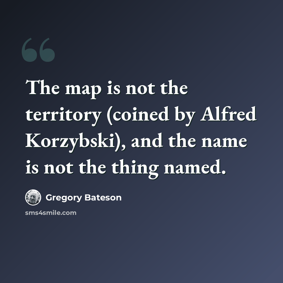 “The map is not the territory (coined by Alfred Korzybski), and the name is not the thing named.” quote by Gregory Bateson
