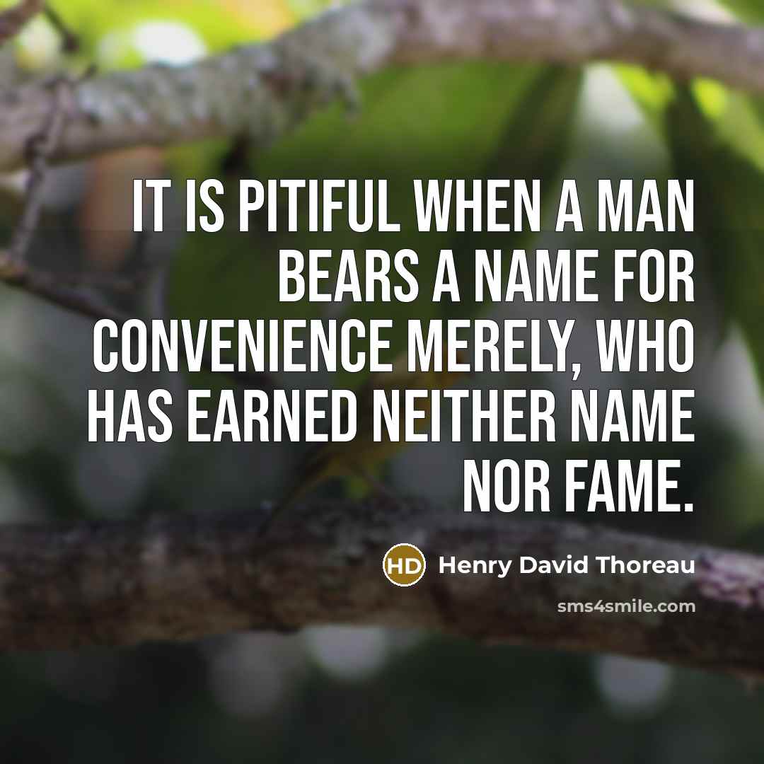 “It is pitiful when a man bears a name for convenience merely, who has earned neither name nor fame.” quote by Henry David Thoreau