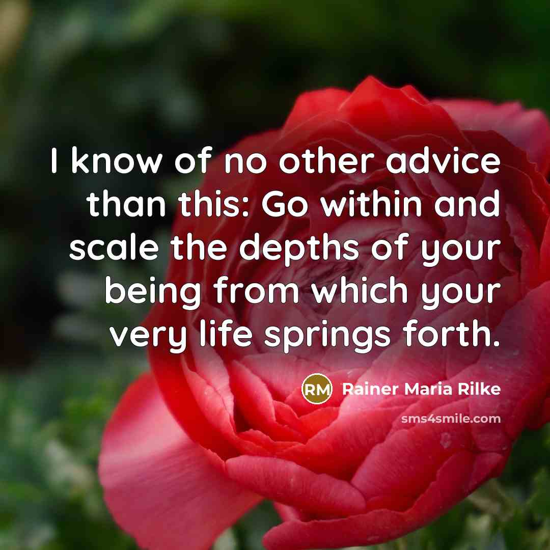 “I know of no other advice than this: Go within and scale the depths of your being from which your very life springs forth.” quote by Rainer Maria Rilke